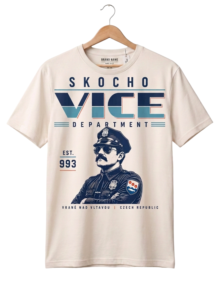 Krémové triko s potiskem Skocho Vice Department