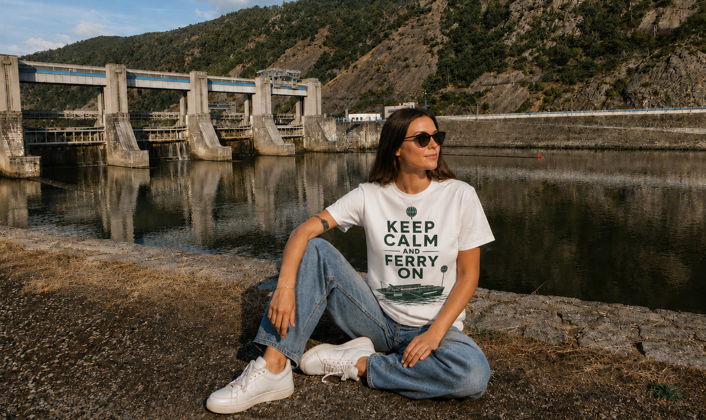 Žena v tričku Keep calm and ferry on u vranské přehrady