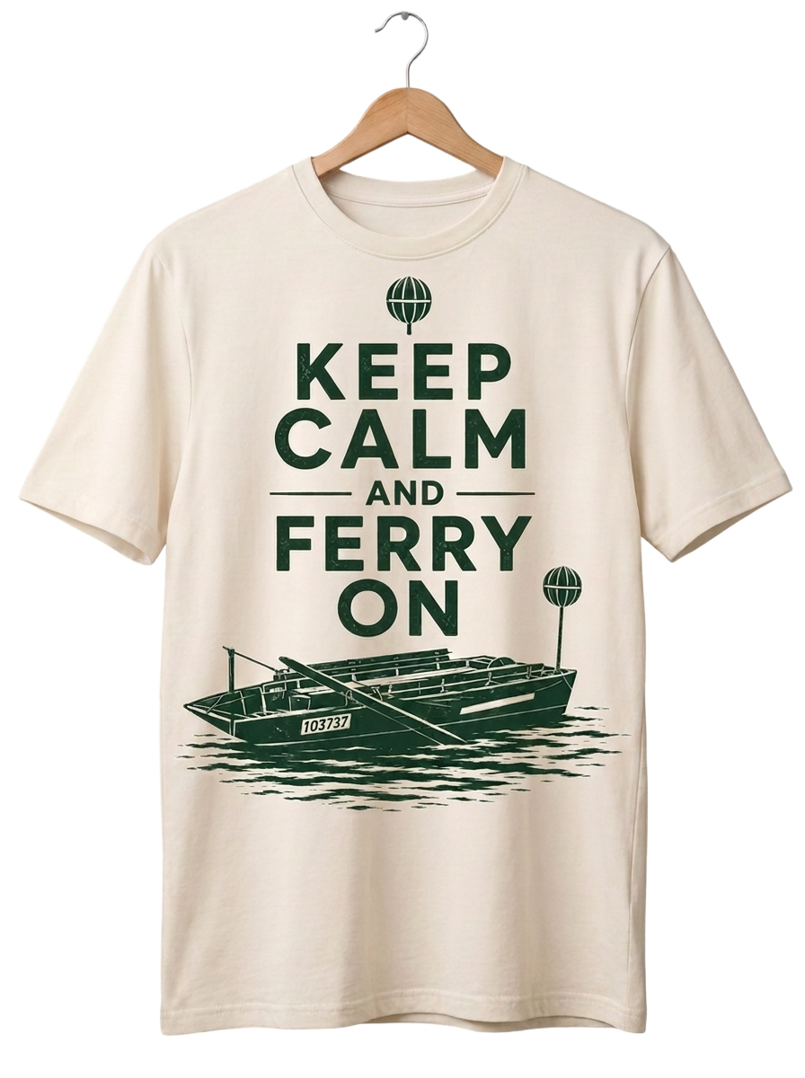 Krémové triko s potiskem Keep Calm and Ferry On s vranským přívozem