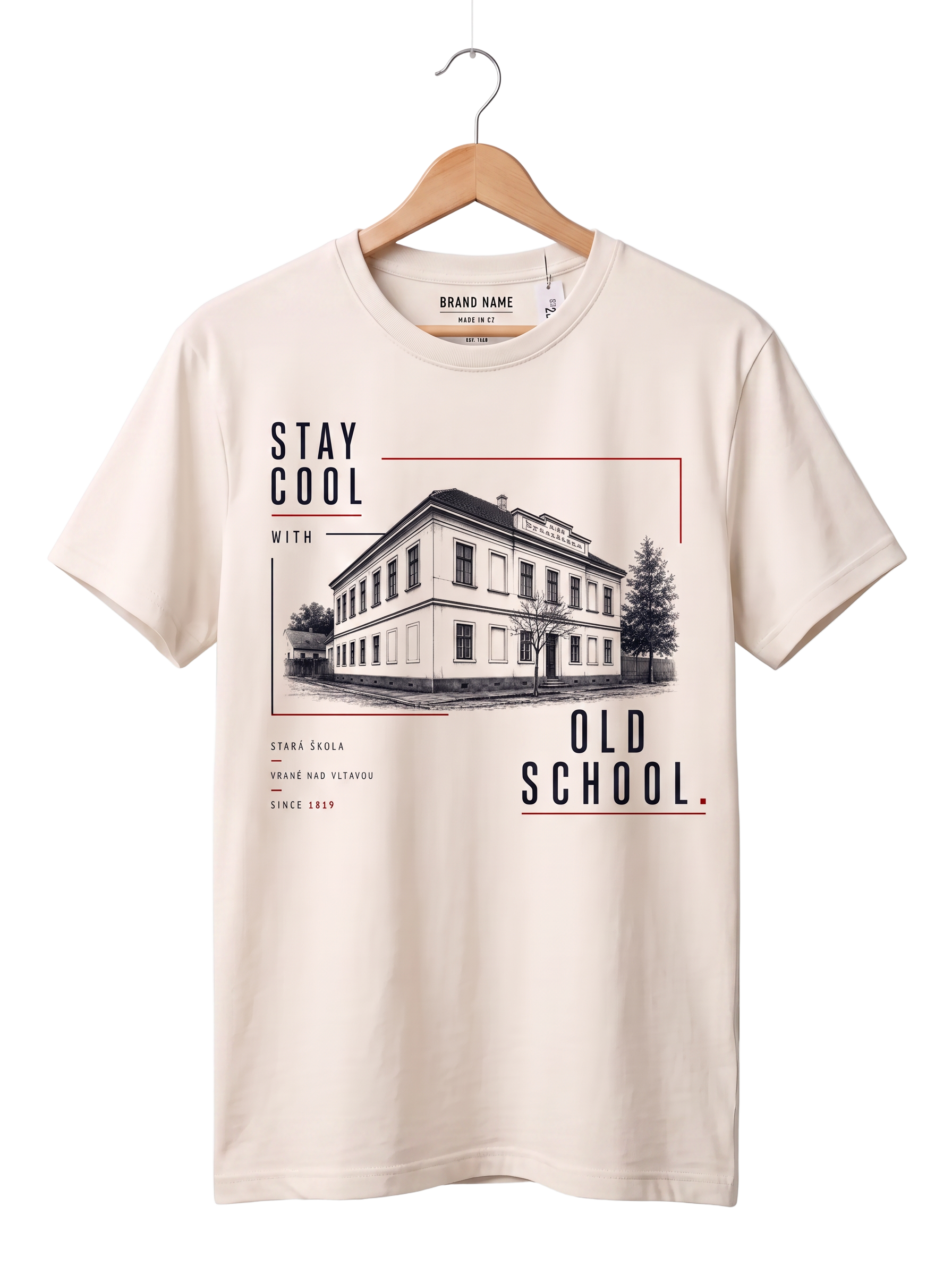 Krémové triko Stay Cool with Old School — stará škola ve Vraném